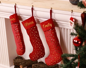 Embroidered Stocking - Red Christmas Stocking - Christmas Stockings Personalized - Embroidered Stocking - Family Stockings - Christmas Decor