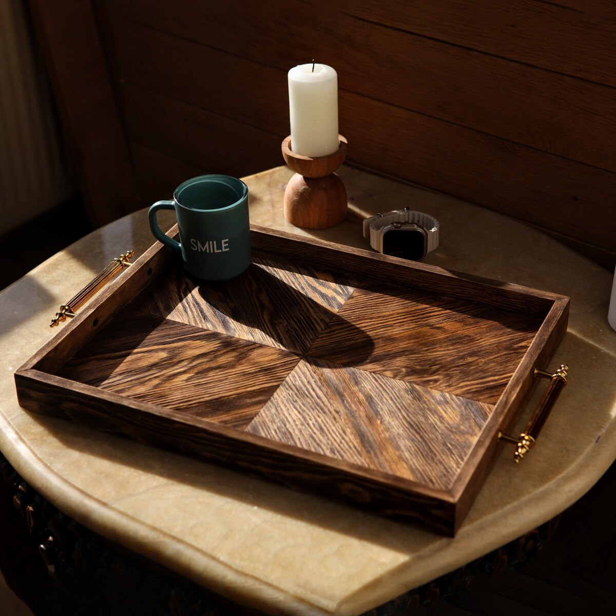 Wood Serving Tray With Handles Ottoman Tray Custom Wood Tray Wooden Coffee Serving Tray Gift for Mom Tablescape Decor House Gift - Etsy