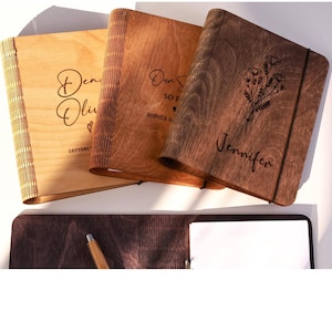 Personalized Wood Notebook Gift for Her Him - Custom Initialed Natural Notebook - Wood Diary Gift for Girlfriend - Valentines Gift for Her