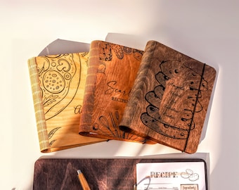 Carpeta de libros de recetas de madera personalizada - Libro de recetas para escribir en sus propias recetas - Regalo de cumpleaños de mamá abuela - Despedida de soltera - Chef personalizado