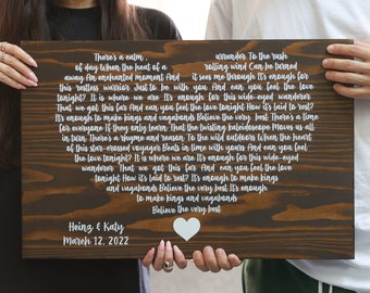 Heart Shaped Song Lyrics Wood Sign - Custom Home Decor - Valentine's Day Wall Art - Personalized Wooden - Wedding Gift - Anniversary Gifts