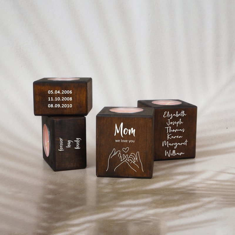 Custom Wooden Candle Holder as Mothers day Gift Idea - Personalised Mom Gift - Mother in Law Gift - Mommy Gift for Her - Handmade Mama Gift