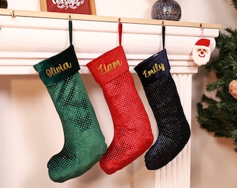 Handmade Stripe Christmas Stocking with Name - Custom Christmas Stocking - Family Name Stockings - Personalized Ticking Christmas Stockings