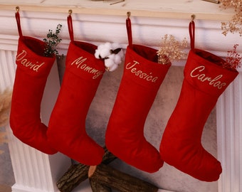 Personalized Red Velvet Christmas Stocking - Premium Quality Name Christmas Stocking - Family Name Stockings -  Personalised XMas Stockings