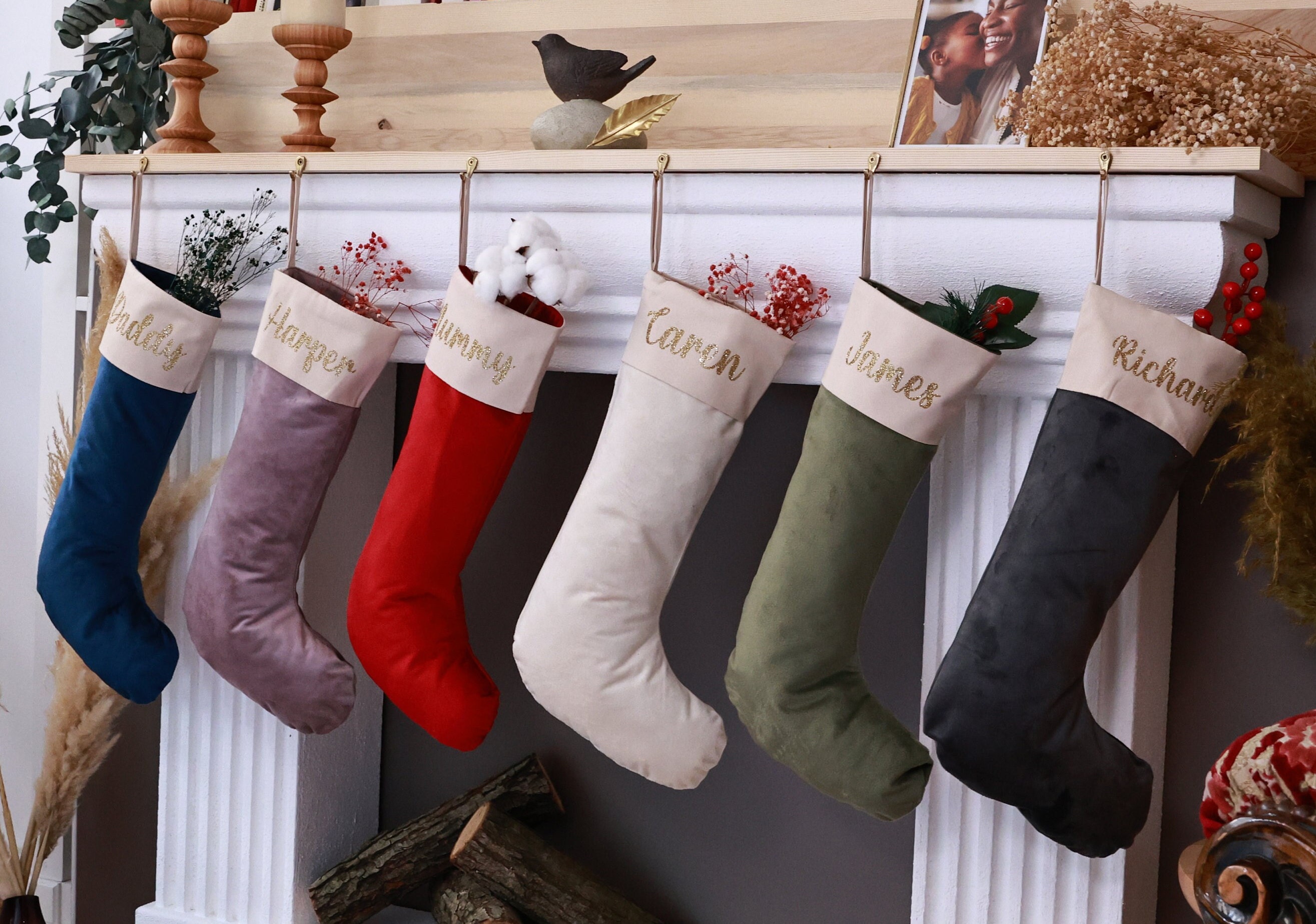 Personalised Velvet Christmas Stocking - Custom Name Holiday Decor - Perfect Xmas Gift - 1 Stocking - Personalized Christmas Decoration