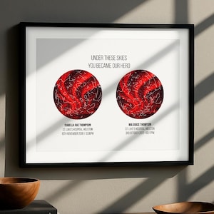 Deux cartes d'étoiles de naissance pour papa, cadeau papa personnalisé par les enfants, art mural constellation personnalisé, cadeau unique de fête des pères, cadeau d'anniversaire pour papa