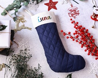 Custom Name Christmas Stocking - Personalized Quilted Christmas Stocking - Monogram Stockings - Family Stockings - 1 Christmas STOCKING