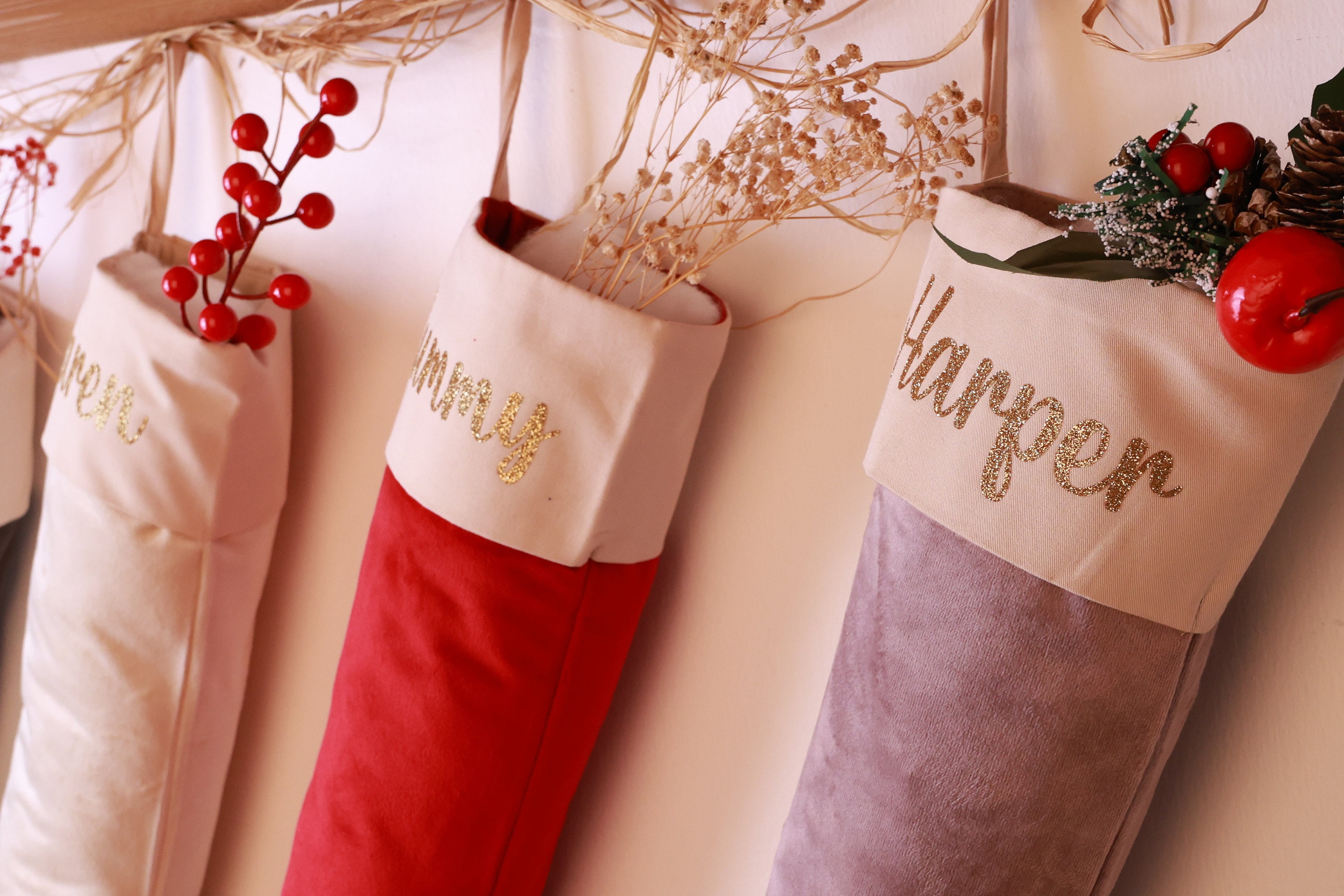 Personalised Velvet Christmas Stocking - Custom Name Holiday Decor - Perfect Xmas Gift - 1 Stocking - Personalized Christmas Decoration