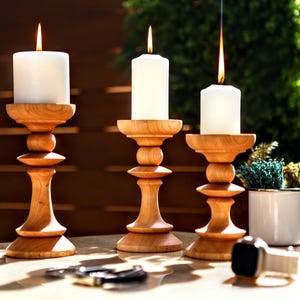 Wooden Candle Holders - Candle Stick Holder - Handmade Holder Gifts - Boho Wooden Candle Sticks - Set of 3 Candle Holders - Home Decorations
