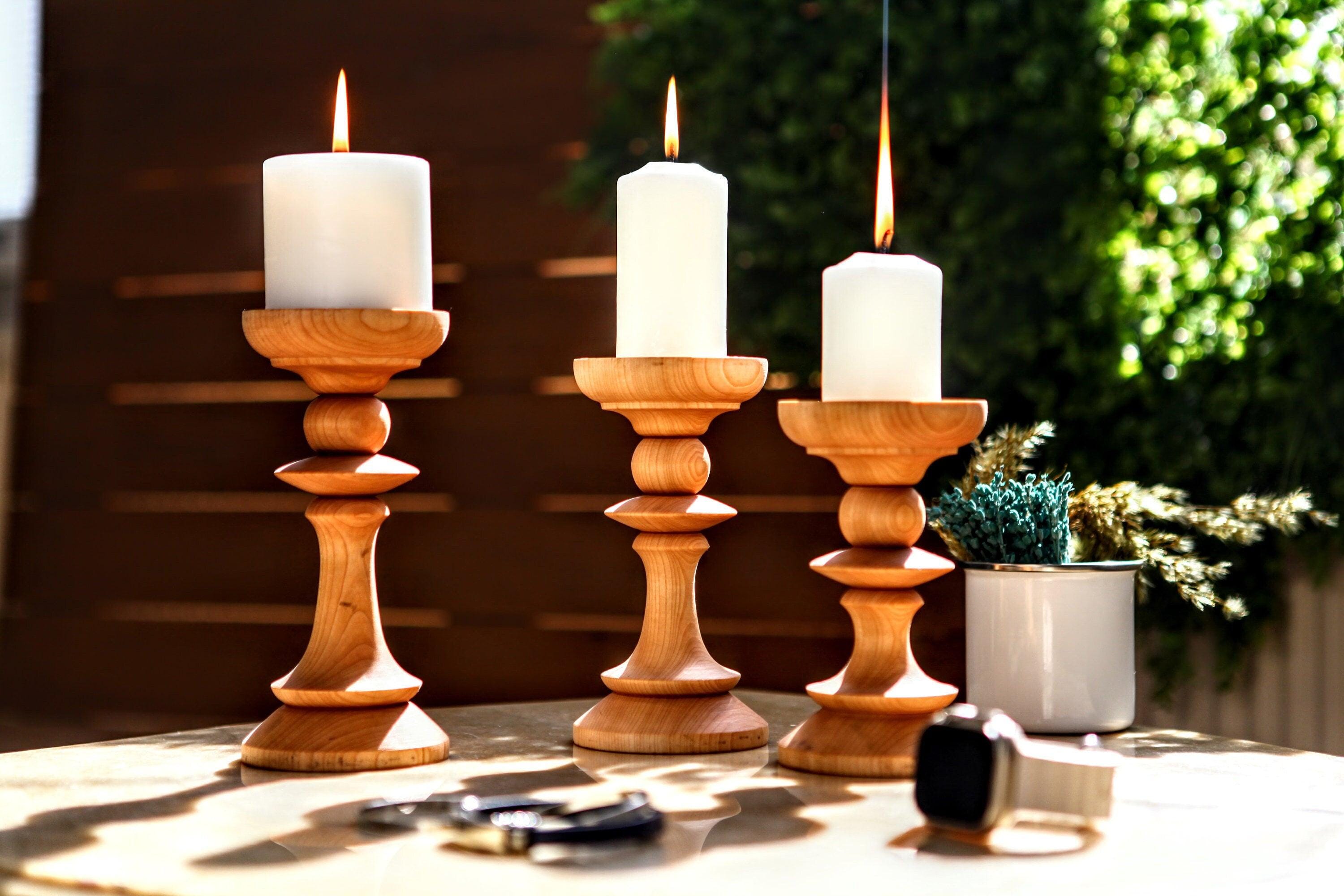 Wooden Candle Holders - Candle Stick Holder - Handmade Holder Gifts - Boho Wooden Candle Sticks - Set of 3 Candle Holders - Home Decorations
