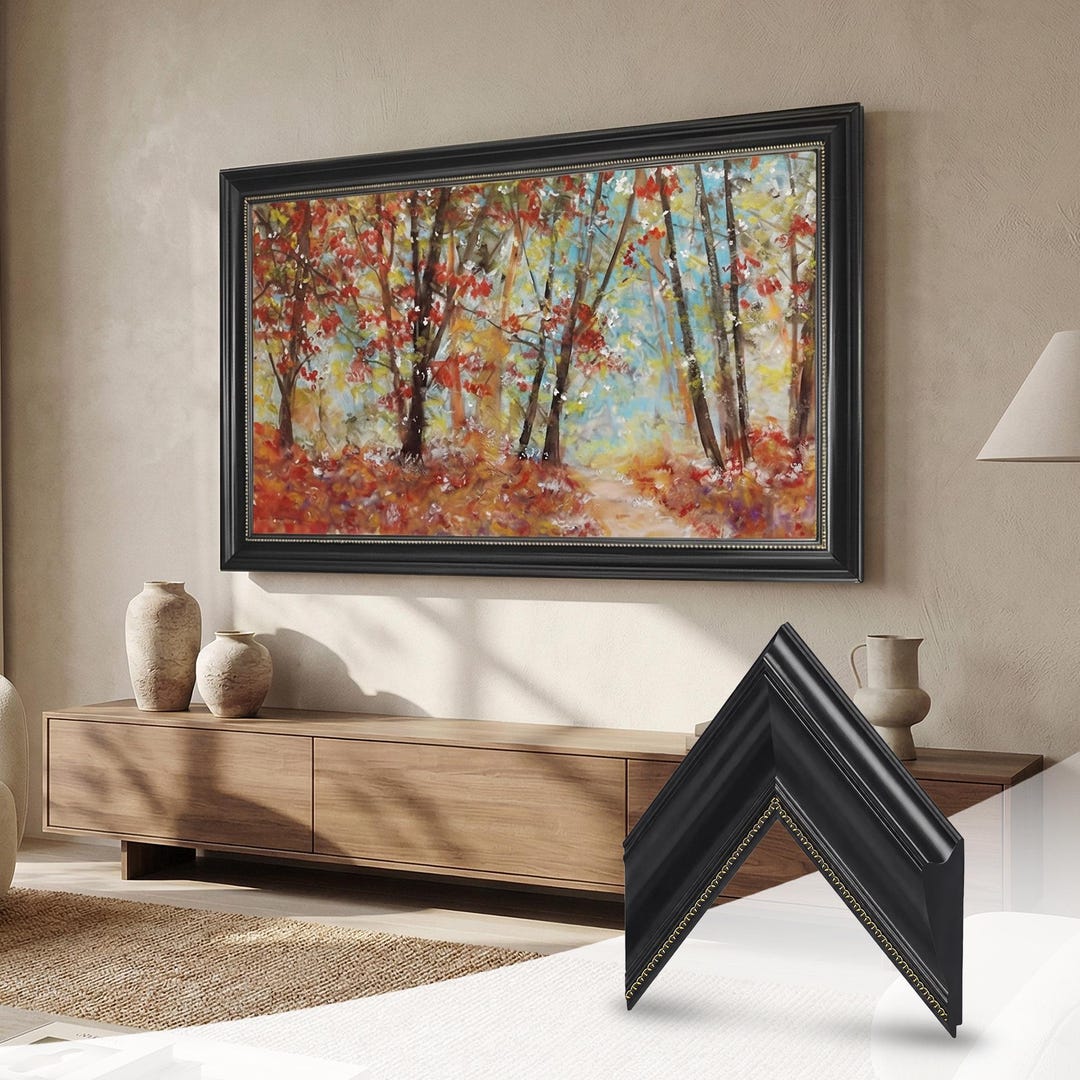 Large Tv Frame Modern Black TV Frame, 32 43 50 55 65 75 85 Inch Ornate Frame ...