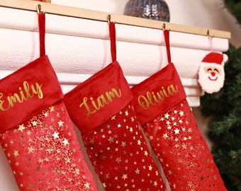 Personalized Red Velvet Christmas Stocking - Family Name Stockings -  Personalised XMas Stockings - Premium Quality Name Christmas Stocking