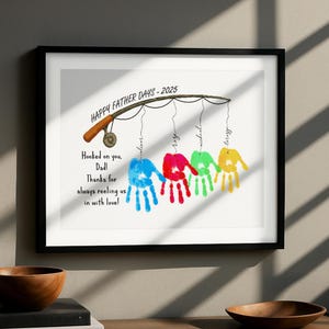 Fishing Handprint Art Gift for Dad – Personalized Fathers Day Keepsake – DIY Printable for Dad, Grandpa, Papa - Gift from Kids Daughter Son