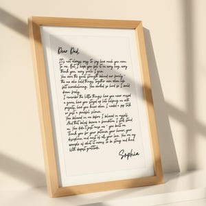 Carta enmarcada personalizada para papá - Recuerdo personalizado para papá - Impresión elegante manuscrita para el Día del Padre y cumpleaños - Regalo sentimental para papá