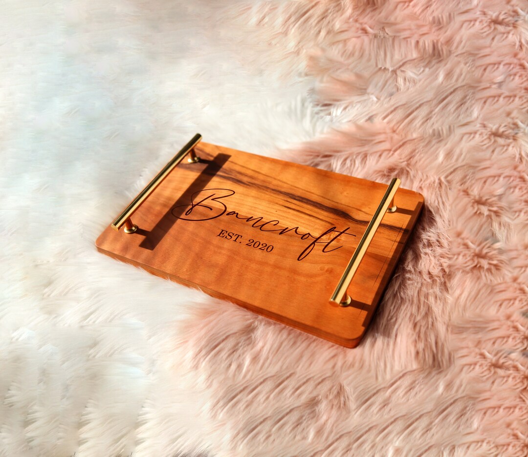 Personalized Serving Tray With Handles Housewarming Gifts Wooden
