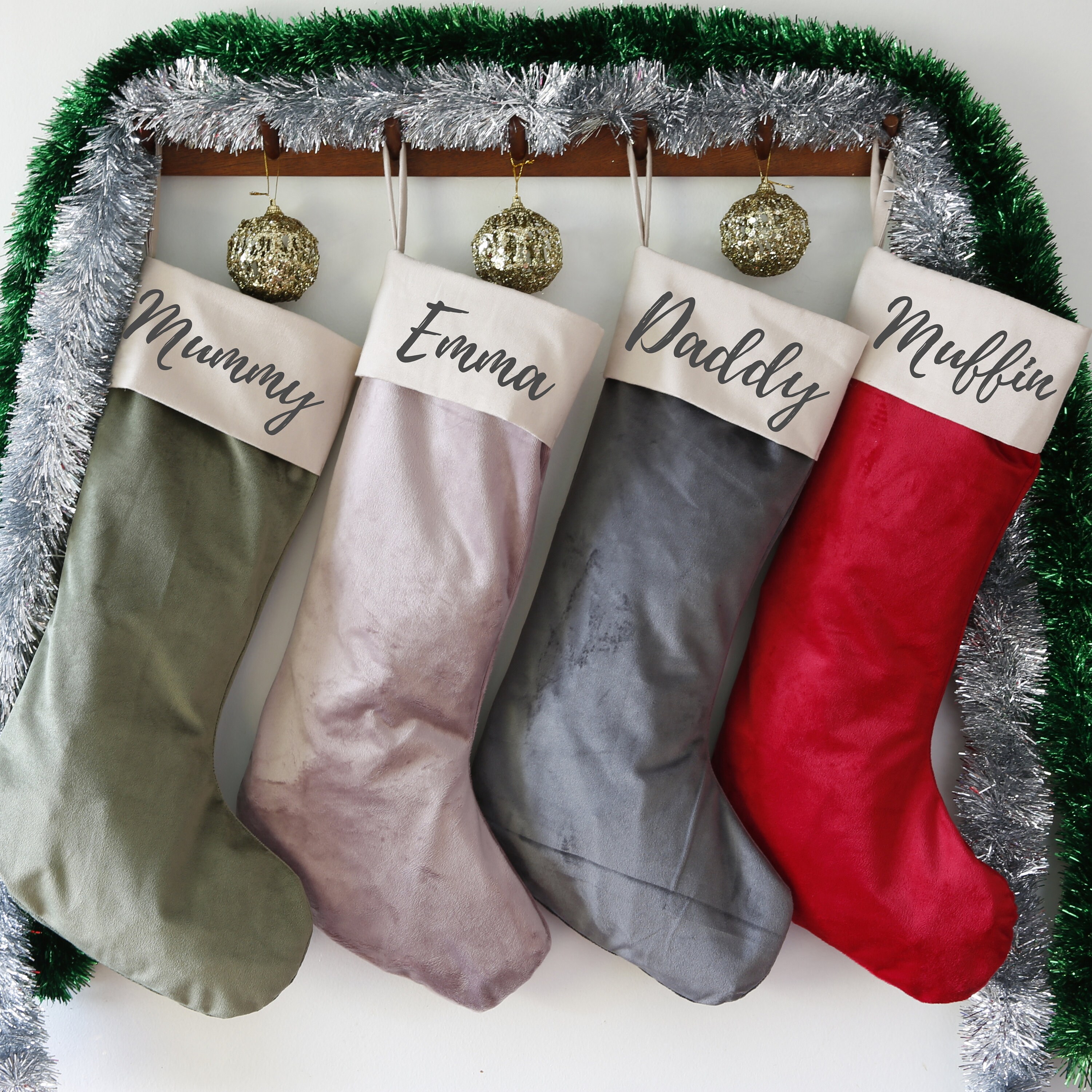 Personalised Velvet Christmas Stocking - Custom Name Holiday Decor - Perfect Xmas Gift - 1 Stocking - Personalized Christmas Decoration