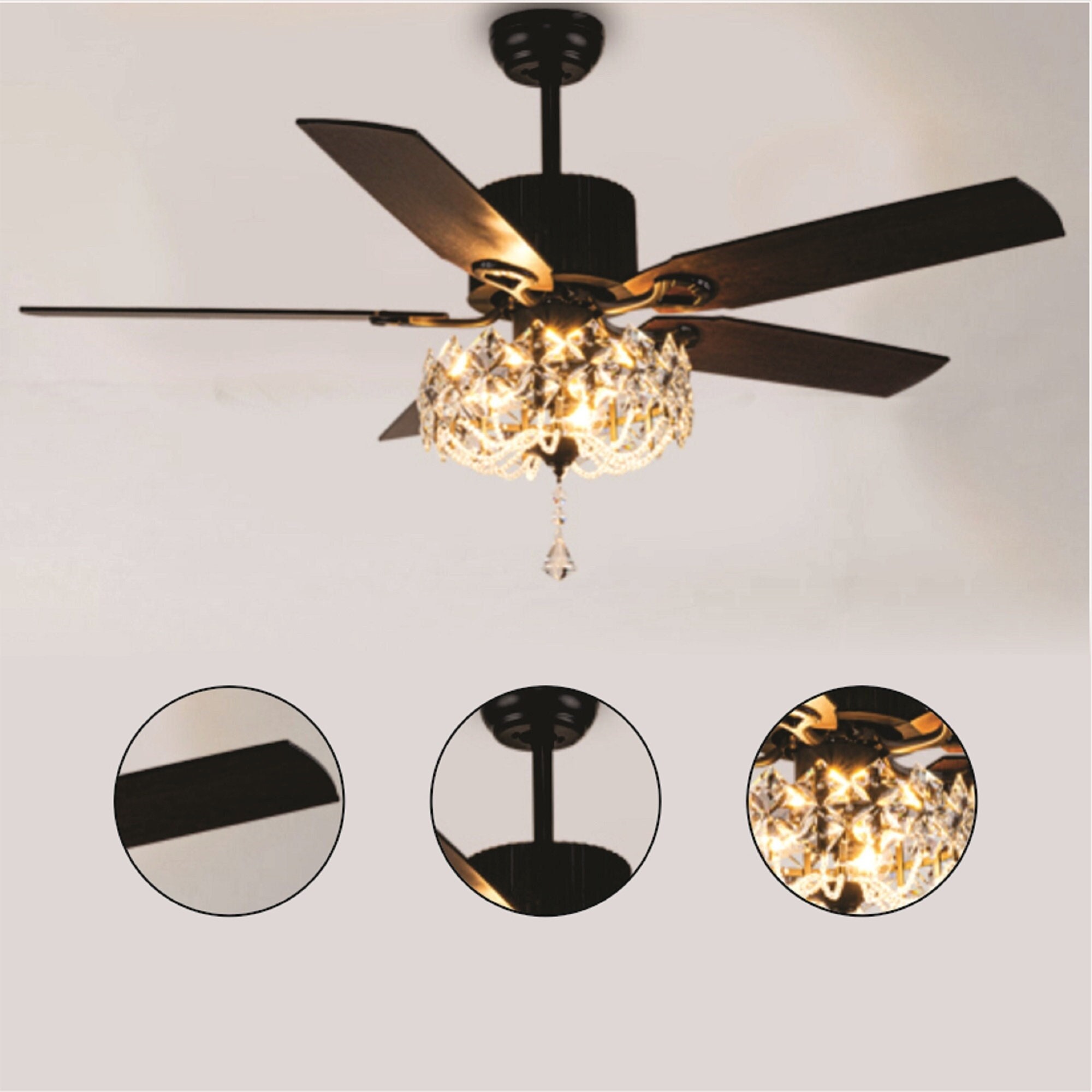 Black Farmhouse Chandelier Ceiling Fan, Crystal Ceiling Fans With