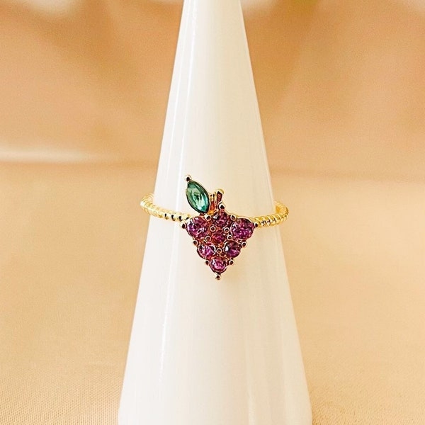 Grape Ring | Fruit Gold Ring | Crystal Food | Fashion Jewelry | Trendy Summer Jewels | Stackable rings | Gift for her | Birthday Gift |