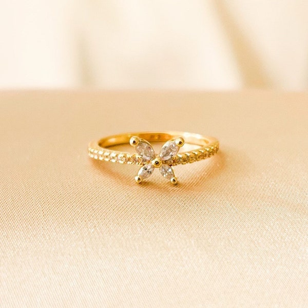 Butterfly Ring | Dainty Butterfly Ring | Tiny Princess Ring | Stackable Ring | Butterfly Diamonds Gold Ring | Gift for Women |