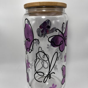 Holographic Butterfly Can Glass| Butterfly Glass Can| Aesthetic Iced Coffee Cup| Purple Holographic Butterflies| Gift For Women|  Beer Can|