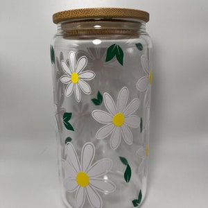 Daisy Glass Cup | Spring Daisies Iced Coffee Cup | Daisy Floral Cup | Gift For Her | Flower Beer Can Glass | Mother&#39;s Day Gifts | Floral Cup