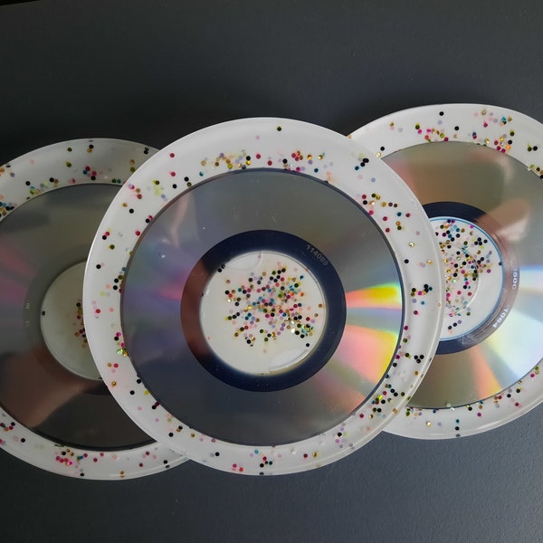 Onderzetters CD disk glitter wit (set van 4) ; CD coasters