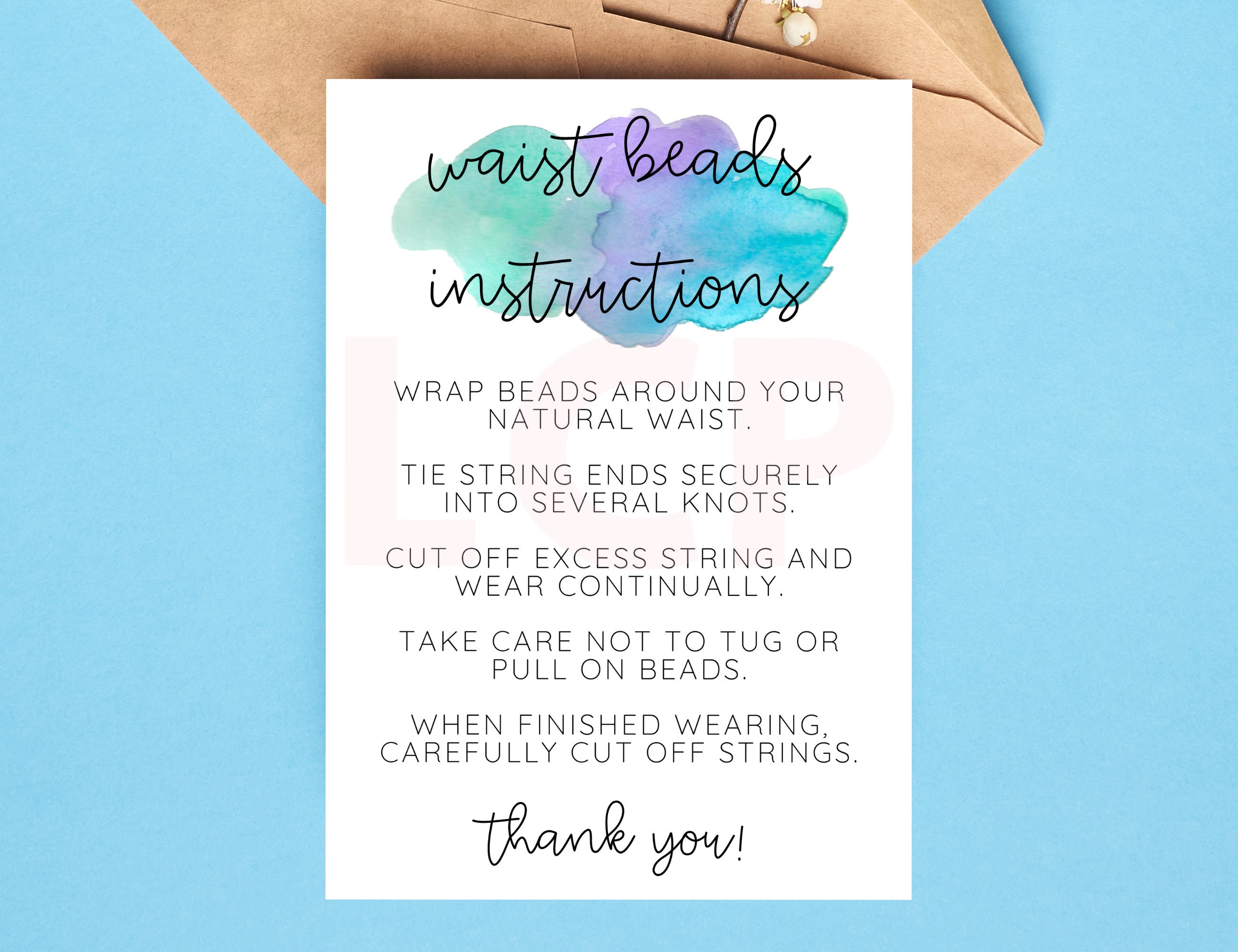 Printable Waist Bead Instructions, How to Tie Waist Beads and Care