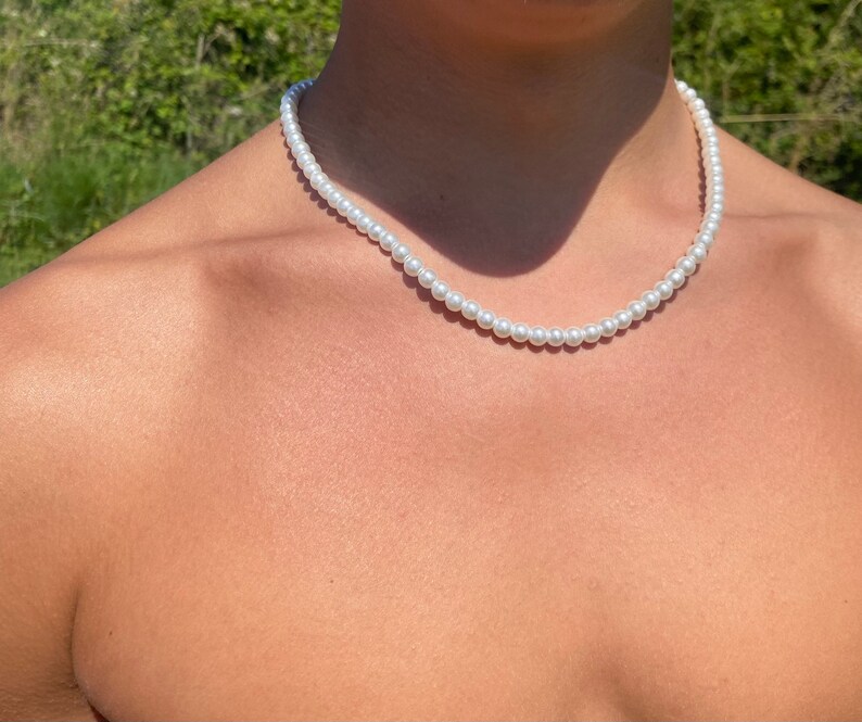 Mens 6mm Pearl Necklace Mens Pearl Necklace Acrylic Pearls Etsy UK