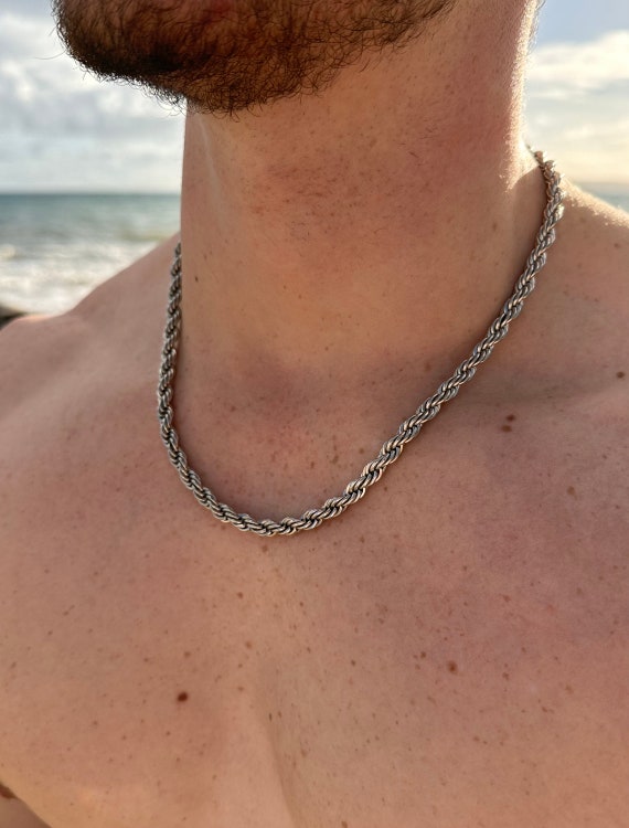 Silver Rope Chain, Mens Silver Necklace, Mens Rope Chain Necklace
