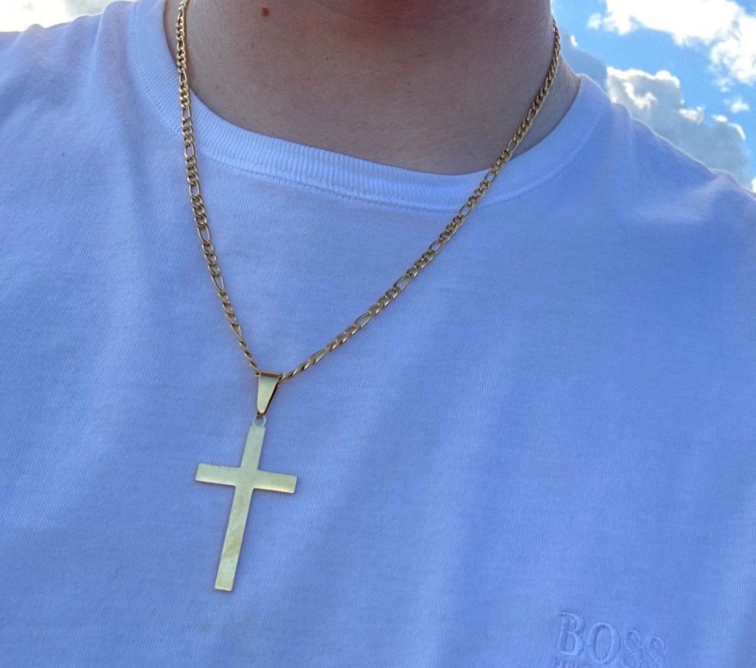 Gold Cross Pendant Necklace Gold Cross Pendant Mens Cross Etsy
