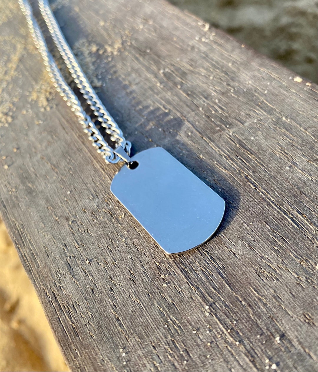 Mens Silver Pendant Necklace, Dog Tag Pendant Necklace, Mens Dog Tag