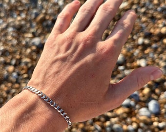 Silver Men’s Bracelet, Man Bracelet, Curb chain bracelet, Cuban Link 5mm, Silver Chain Bracelets