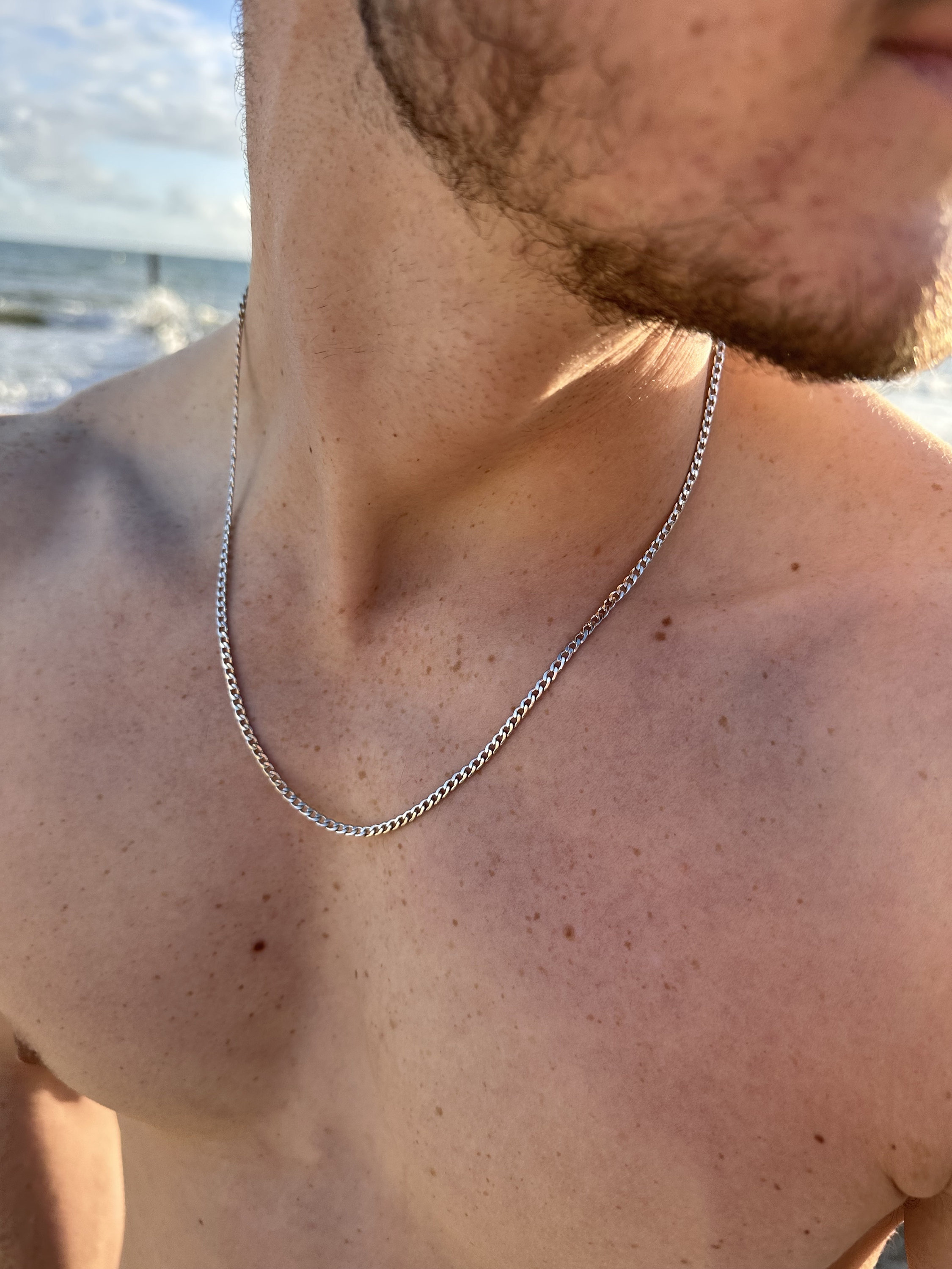 Thin Silver Chain 2mm Silver Curb Connell Chain Necklace Mens Chain / 18K  Gold Cuban Chain, Mens Gold Stainless Steel Chain Gift for Him 