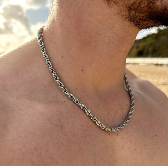 Silver Rope Chain, Mens Silver Necklace, Mens Rope Chain Necklace