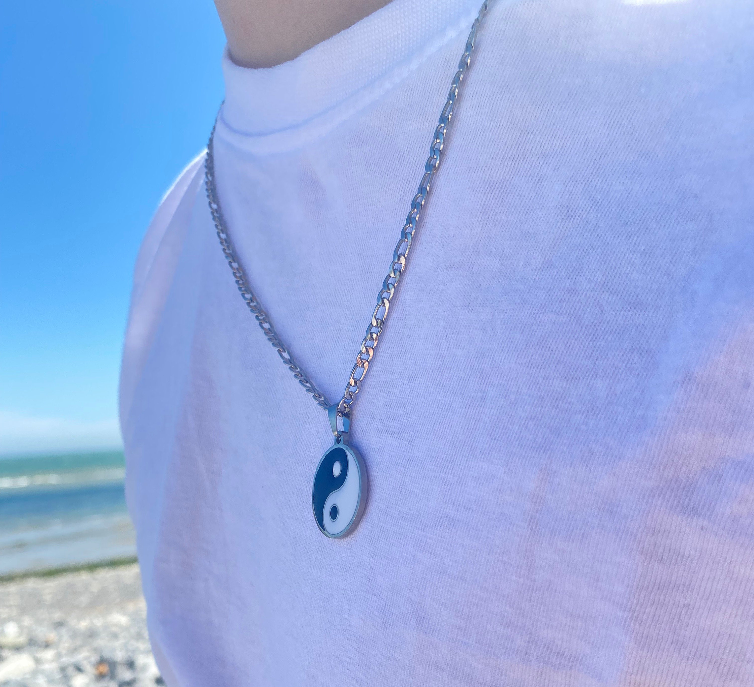 Yin Yang Necklace Mens Yin and Yang Necklace on 3mm Silver Etsy UK