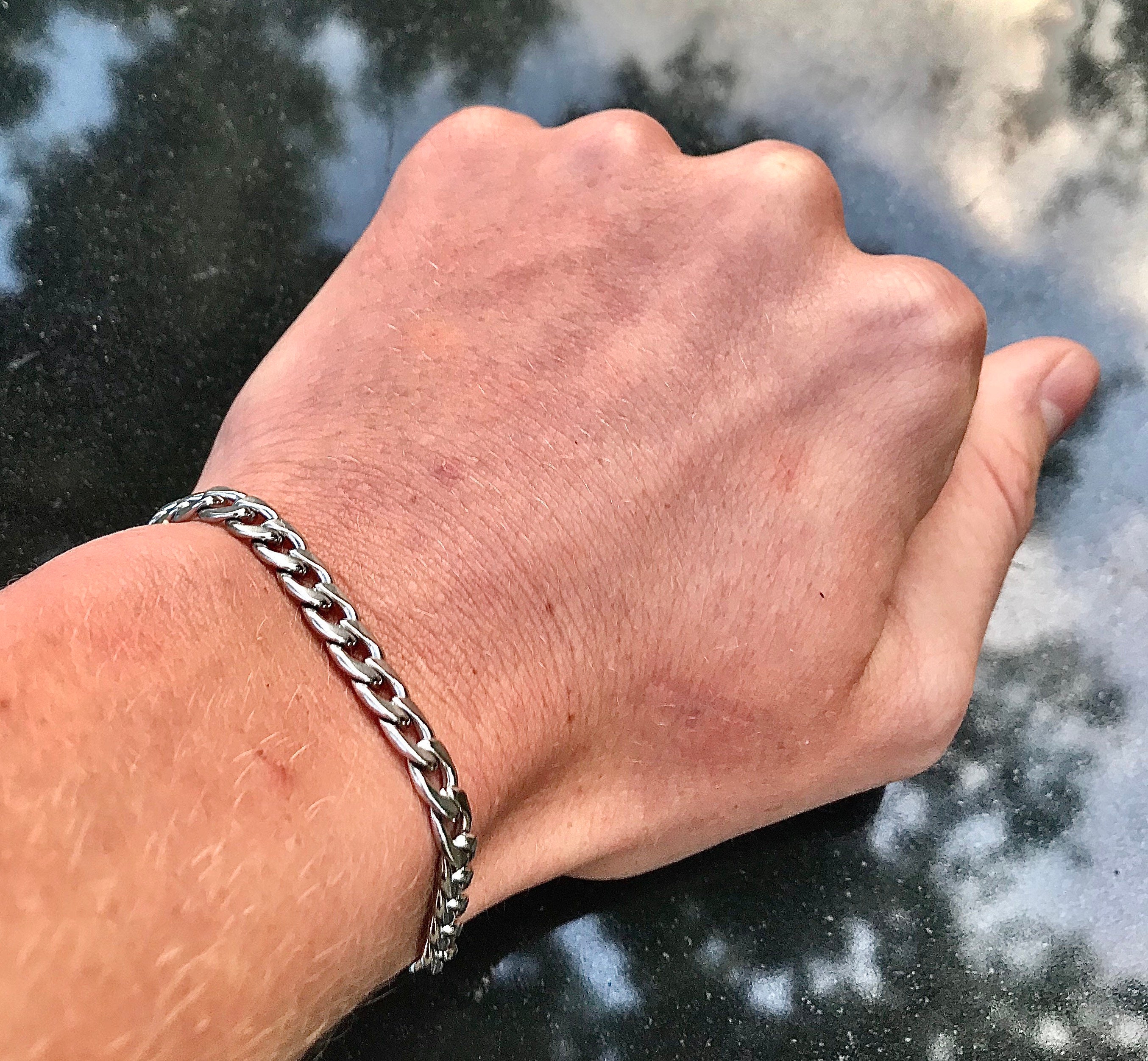 Mens Silver Curb Chain Bracelet 6mm Stainless Steel Curb Chain