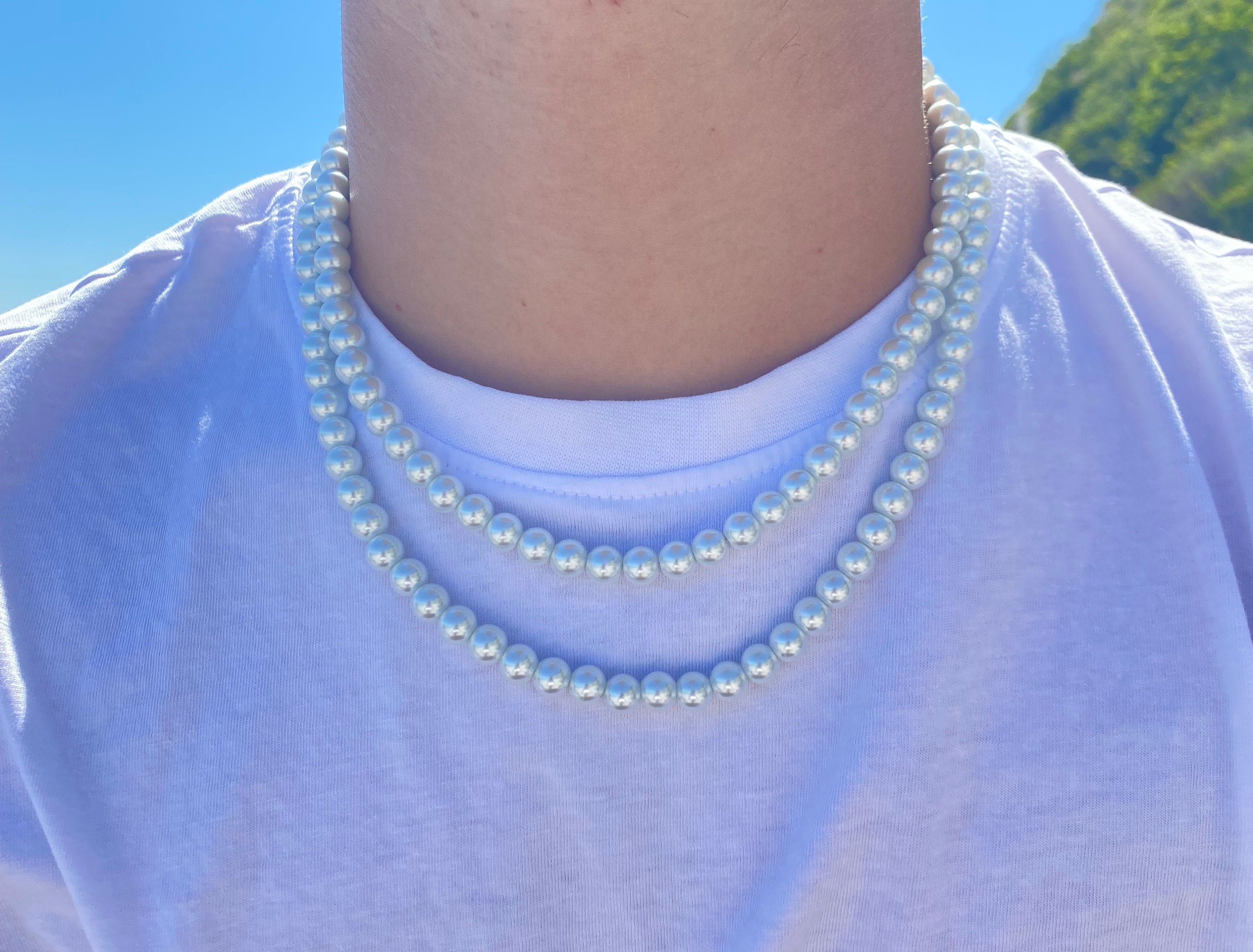Mens Pearl Necklace 8mm Pearl Necklace Mens Acrylic Pearls Etsy Canada