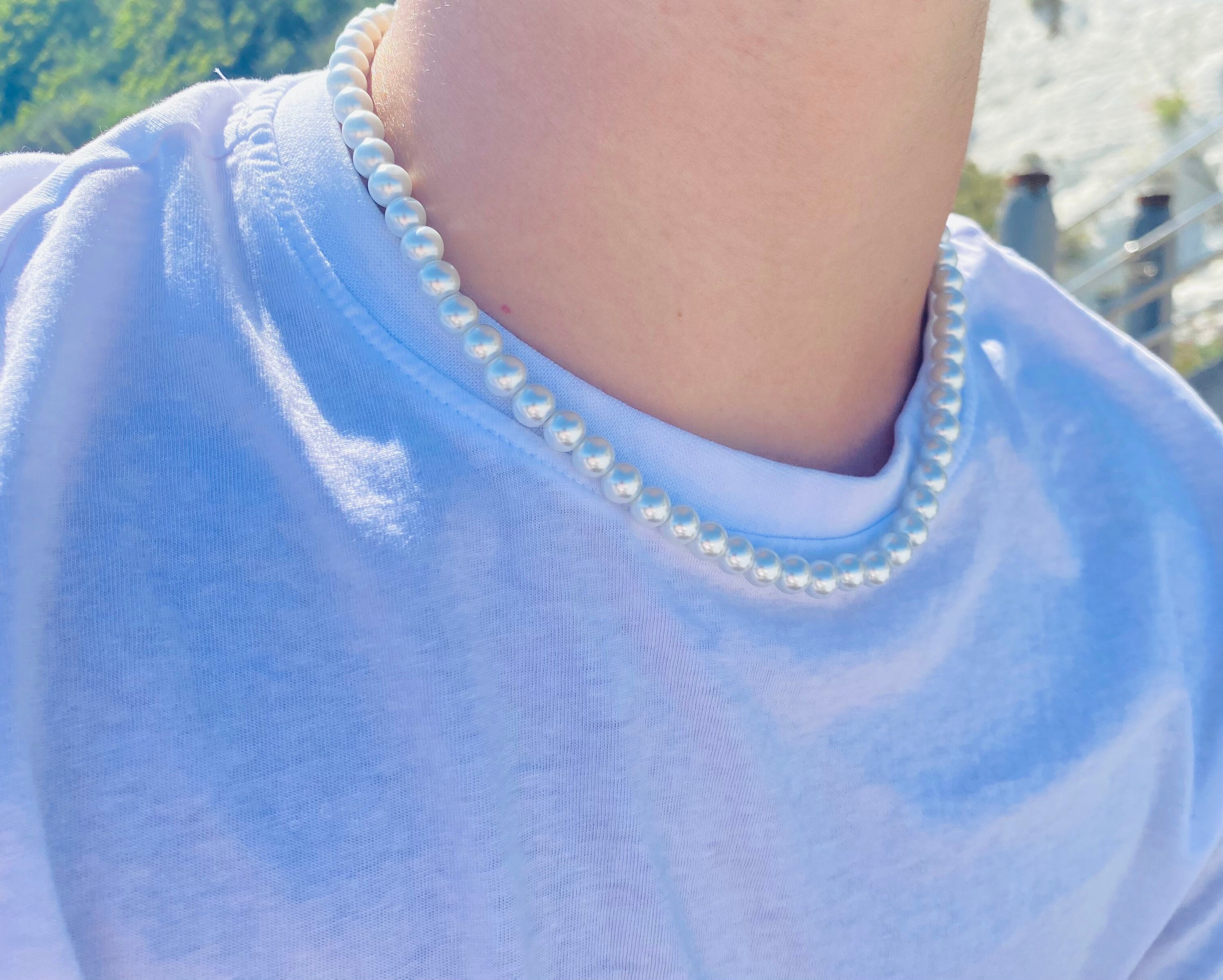 Mens Pearl Necklace 8mm Pearl Necklace Mens Acrylic Pearls Etsy Canada