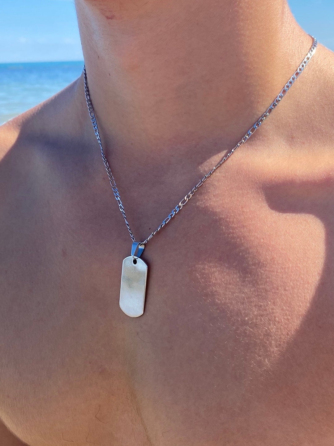 Mens Silver Dog Tag Necklace Mens Silver Necklace Mens Pendant Necklace