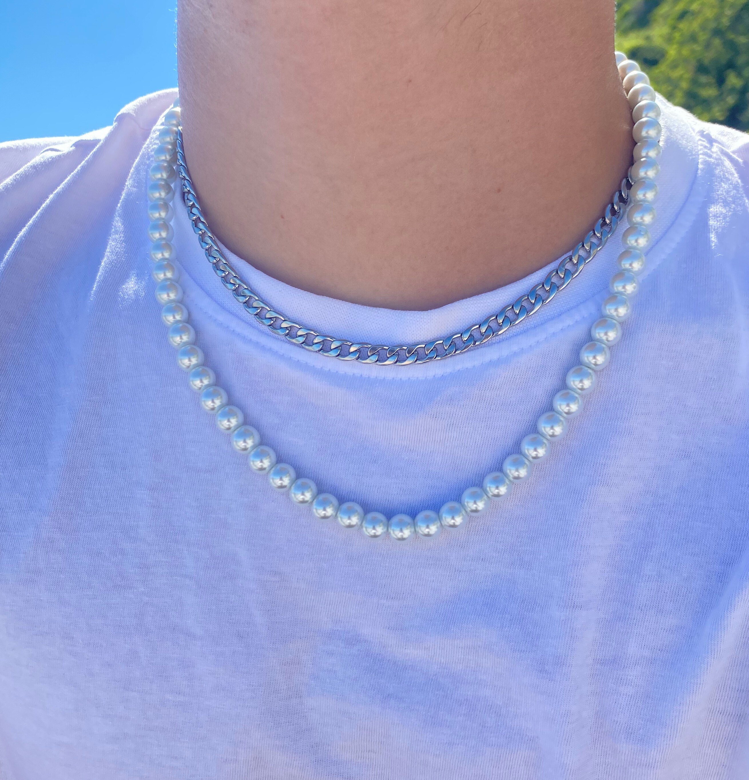 Mens Pearl Necklace 8mm Pearl Necklace Mens Acrylic Pearls Etsy Canada