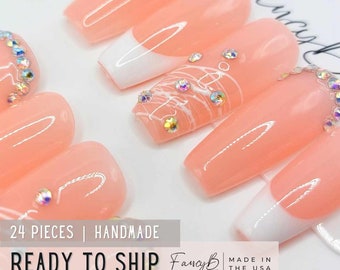 New Year's Crystal Gem Nails Handmade Press ons | 24pcs Ready to Ship! | ALL Sizes Included!