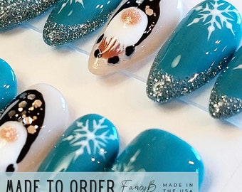 Winter Gnome Nails | 10pc Custom Press on Nails | Sizes Needed
