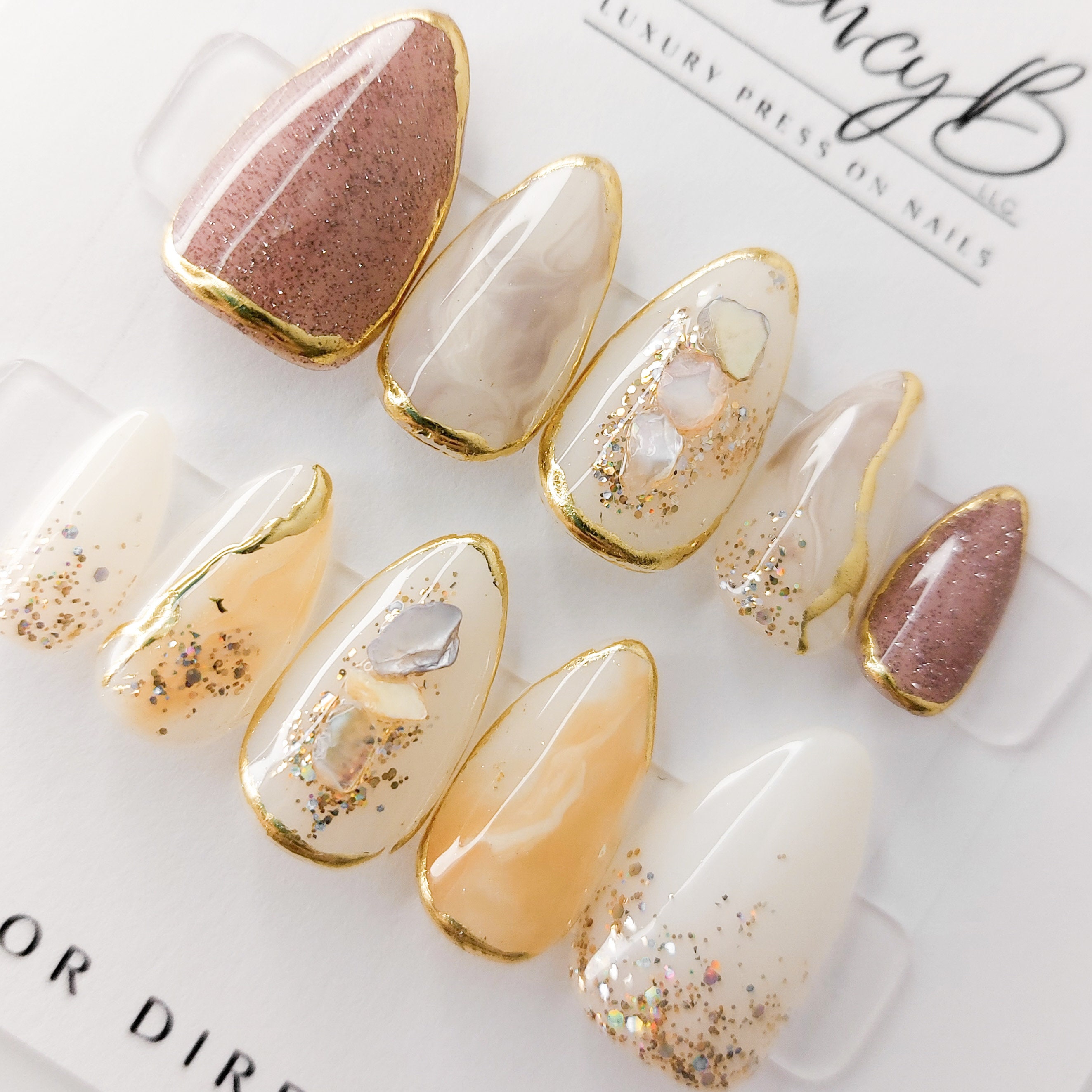 Pearly Seashell Press on Nails With Marble Designs - Etsy