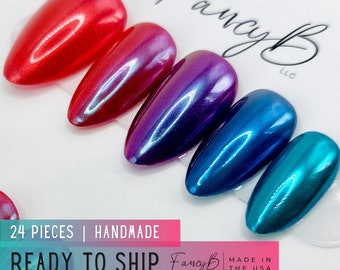 Jewel Tone Chrome Gradient Handmade Press ons | 24pcs Ready to Ship! | ALL Sizes Included!