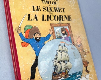 Le Secret de la Licorne 1956 Vintage red cloth Hardback Edition B20bis Herge Tintin Comic Book
