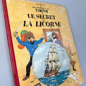 Le Secret de la Licorne 1956 Vintage red cloth Hardback Edition B20bis Herge Tintin Comic Book