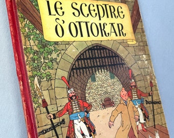 Le Sceptre D' Ottokar 1948 Vintage red cloth Hardback Edition B2 Tintin Comic Book
