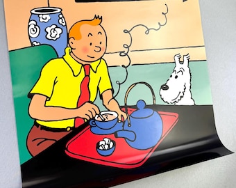 Rare Ltd Moulinsart Poster - Tintin Taking Tea: The Blue Lotus 23010 60x80cm Herge