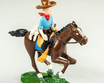 Estatuilla Pixi 4543 Tintin Cowboy a Cheval 1994 Amerique Rare Metal Figurilla