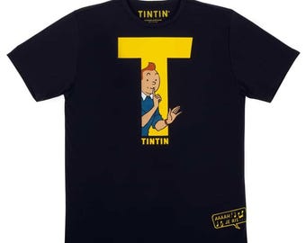 Moulinsart "Tintin T" Adult T-Shirt: Black Cotton T Shirt - ML Hergé